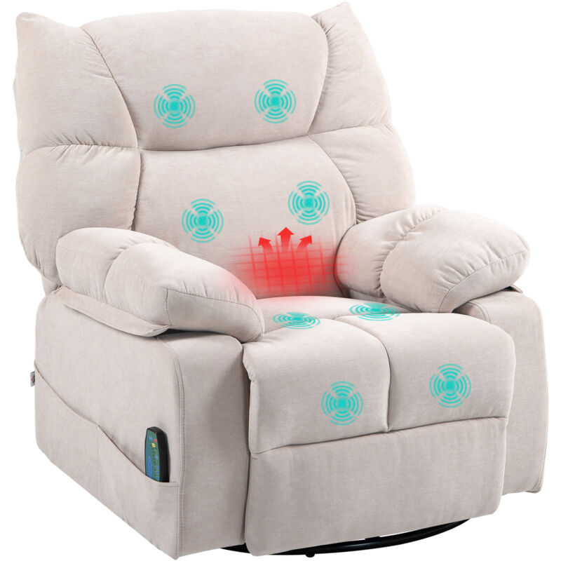Homcom - Relaxsessel Massagesessel Fernsehsessel mit Liegefunktion, Wärmefunktion, Schaukelfunktion, Drehbar tv Sessel mit Fußteil, Seitentasche