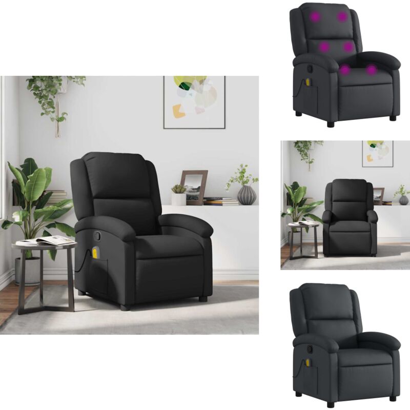 Massagesessel Schwarz Echtleder - Massage Sessel - TV-Sessel - Leder Sessel - Relaxsessel - Ecksofa