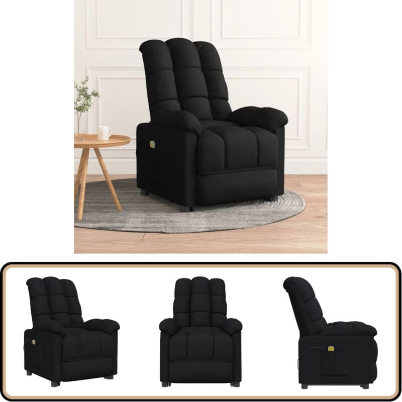 Massagesessel Schwarz Stoff - Massage Stuhl - Relaxsessel - Massagesessel - Elektrischer Massagestuhl - Ergonomischer Sessel