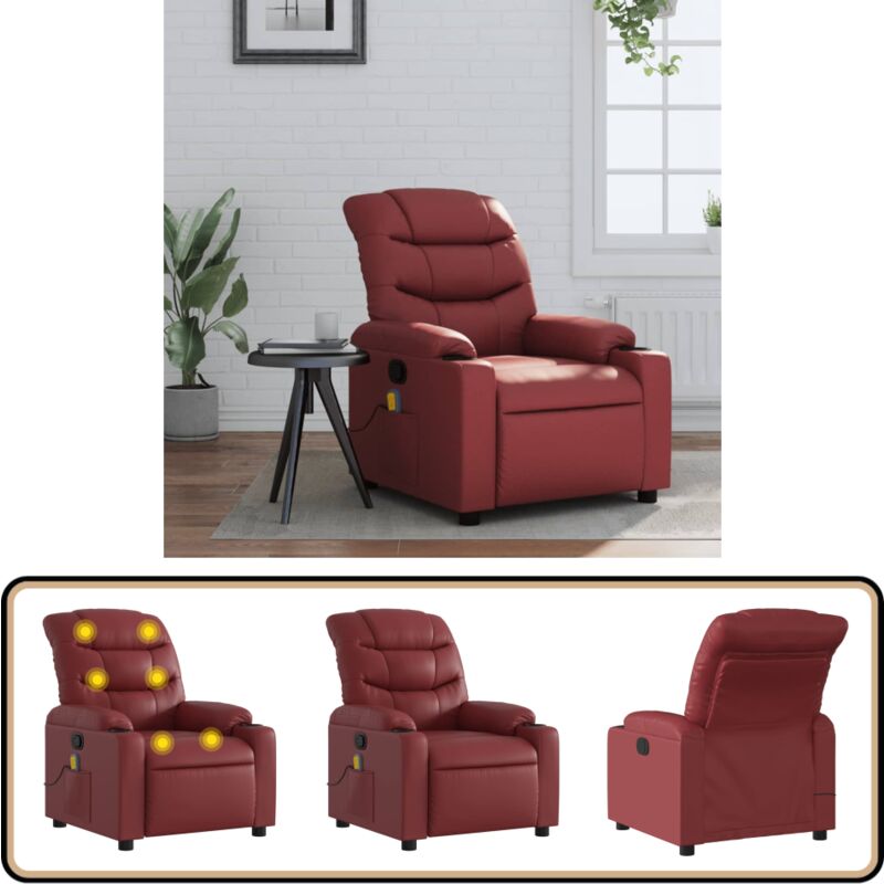 Massagesessel Weinrot Kunstleder - Massage Sessel - Relaxsessel - Fernsehsessel - Wohnzimmersessel - Leder Sessel