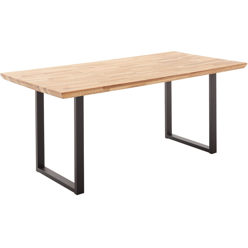 Massivholz-Esstisch 160x75 cm in Wildeiche massiv geölt mit Schweizer Kante und Metallgestell - ZAMORA-06
