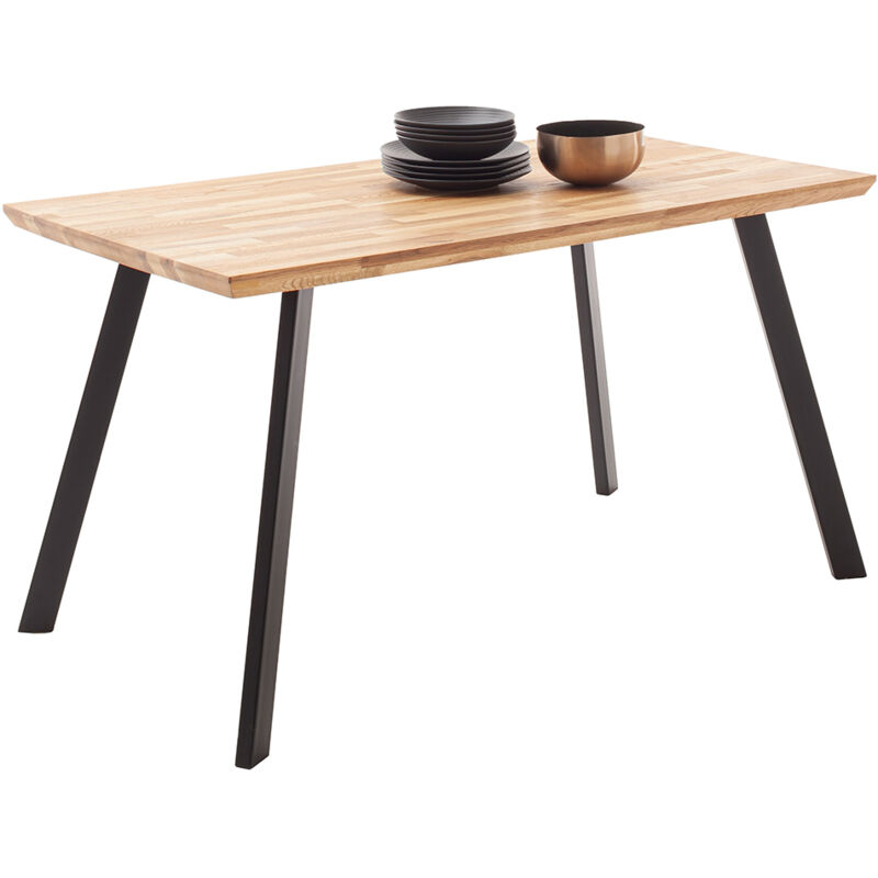 Massivholz-Esstisch 140x75 cm in Wildeiche massiv geölt mit Schweizer Kante und Metallbeinen - ZAMORA-06