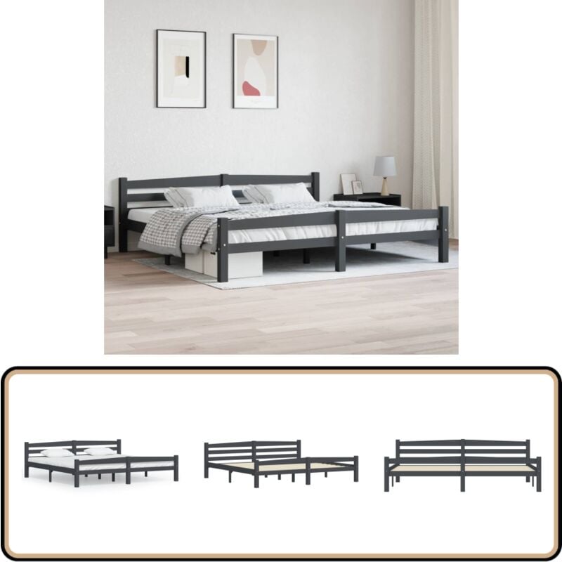 Massivholzbett Dunkelgrau Kiefer 200x200 cm - Massivholzbette - Doppelbett - Kiefernbett - Dunkles Bett - Modernes Bett