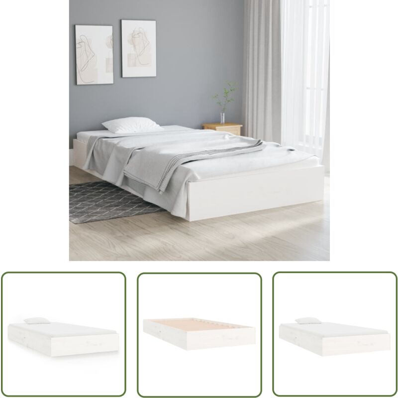 The Living Store Massivholzbett Weiß 100x200 cm - Holzbett - Massivholzbette - Kiefernbett - Singlebett - Jugendzimmer