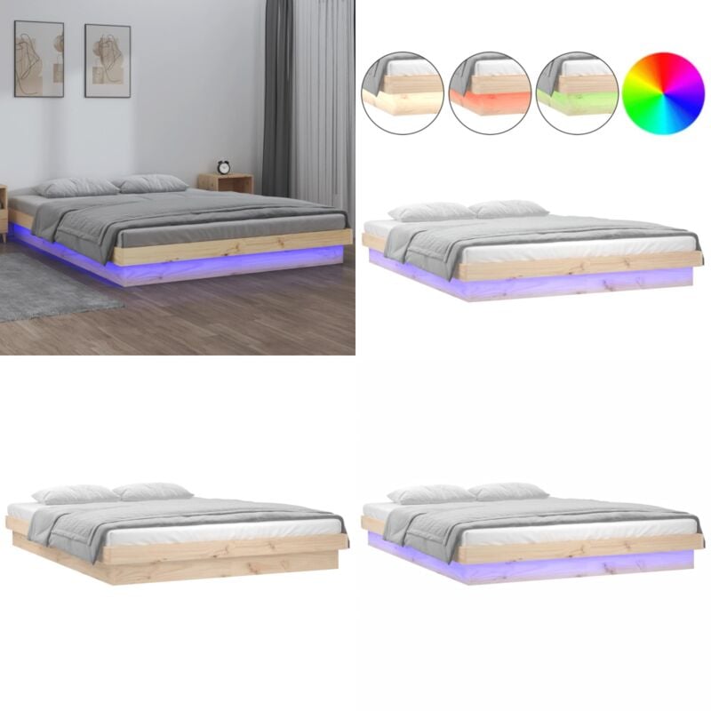 Massivholzbett mit LED-Beleuchtung 120x200 cm - Holzbetten - Kiefernholzbett - Massiver Rahmen - led Beleuchtung - Bettrahmen - Home & Living