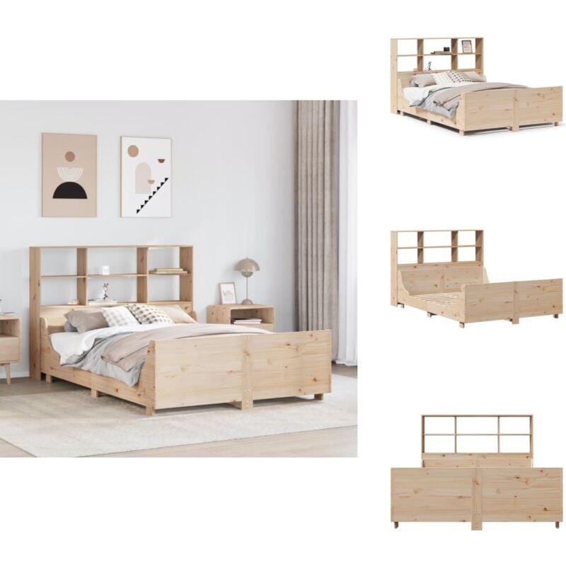 Massivholzbett mit Regal ohne Matratze 140x190 cm Massivholz - Bett Mit Regal - Bett Mit Bücherregal - Holzbett Mit Regal - Holzbett Mit Bücherregal