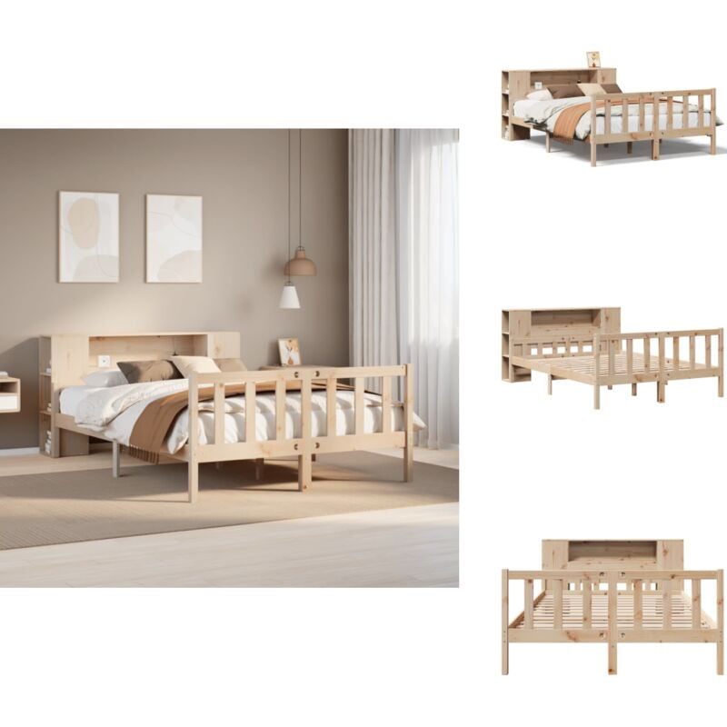Massivholzbett mit Regal ohne Matratze 160x200 cm Kiefernholz - Bett Mit Regal - Bett Mit Bücherregal - Holzbett Mit Regal - Holzbett Mit Bücherregal