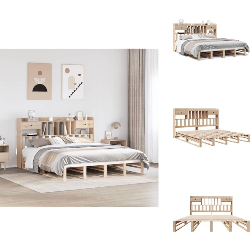 Massivholzbett mit Regal ohne Matratze 180x200 cm Kiefernholz - Bett Mit Regal - Bett Mit Bücherregal - Holzbett Mit Regal - Holzbett Mit Bücherregal