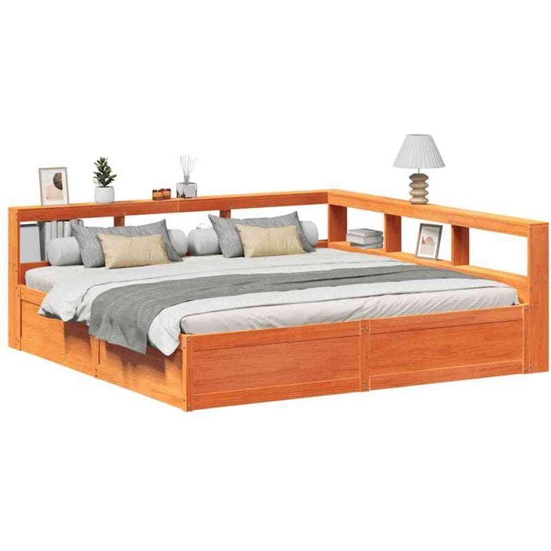 Massivholzbett mit Regal ohne Matratze Wachsbraun 180x200 cm Vidaxl