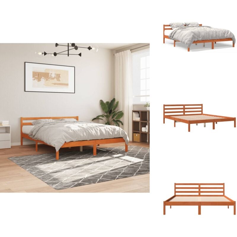 Massivholzbett ohne Matratze Wachsbraun 180x200 Kiefernholz - Bettrahmen - Holzbett - Kiefernholzbett - Doppelbett - Massives Holzbett