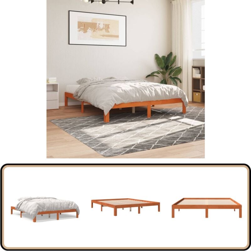 Massivholzbett ohne Matratze Wachsbraun 180x200 Kiefernholz - Bettrahmen - Massivholzbette - Kiefernbett - Doppelbett - Holzbetten