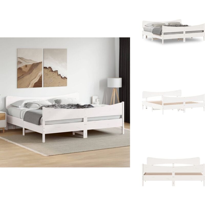 Massivholzbett ohne Matratze Weiß 180x200 cm Kiefernholz - Holzbett - Kiefernholzbett - Massives Holzbett - Weißes Bett - Boxspringbetten