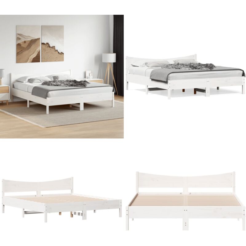 Massivholzbett ohne Matratze Weiß 200x200 cm Kiefernholz - Holzbett - Kiefernholzbett - Doppelbett - Boxspringbetten - Bettsystem - Home & Living