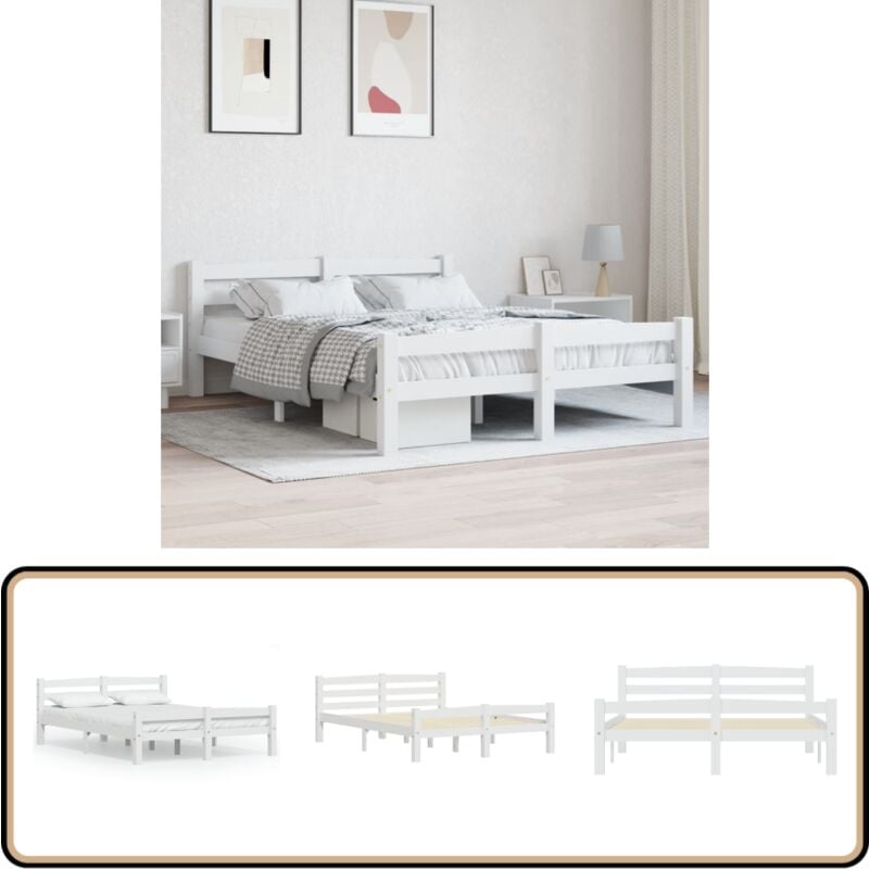 Massivholzbett Weiß Kiefer 120x200 cm - Holzbett - Doppelbett - Kiefernholzbett - Weißes Bett - Modernes Bett