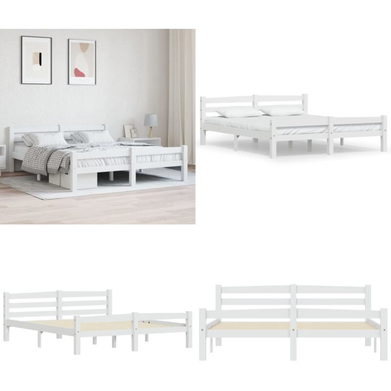 Massivholzbett Weiß Kiefer 160x200 cm - Holzbettrahmen - Kiefernbett - Doppelbett - Weißes Bett - Modernes Bett - Home & Living