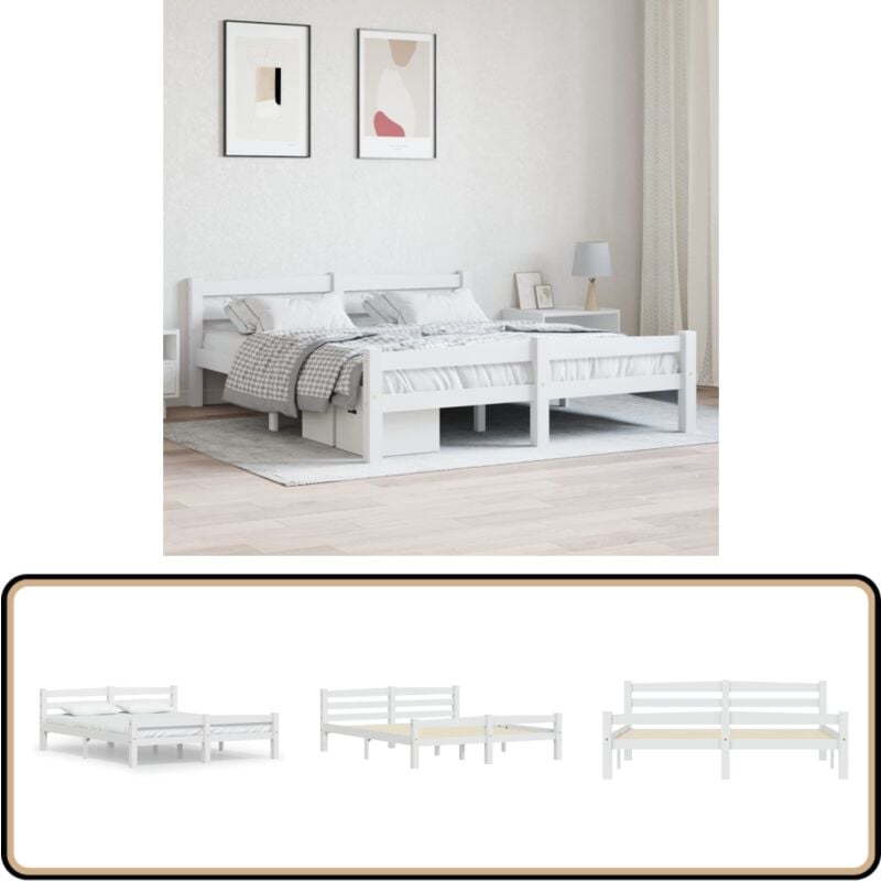 Massivholzbett Weiß Kiefer 160x200 cm - Holzbettrahmen - Kiefernbett - Doppelbett - Weißes Bett - Modernes Bett