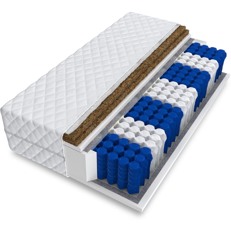 Matratze 120x200 HOME MAX DUO 25cm 7 Zonen H3 H4 Premium Taschenfederkern KOKOS