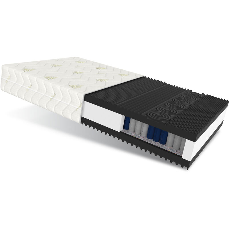 Matratze 180x200 cm Taschenfederkern noir 7 Zonen H3 H4 23 cm hr Schaum aloevera Bezug