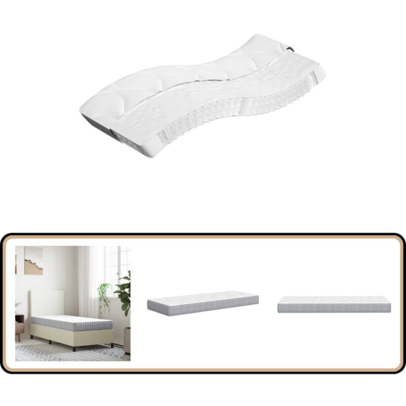 Matratze Taschenfederkern Mittel 70x200 cm - Taschenfederkernmatratze - Matratze 70x200 - Mittelhart - Matratze Weiß - Matratze Hellgrau