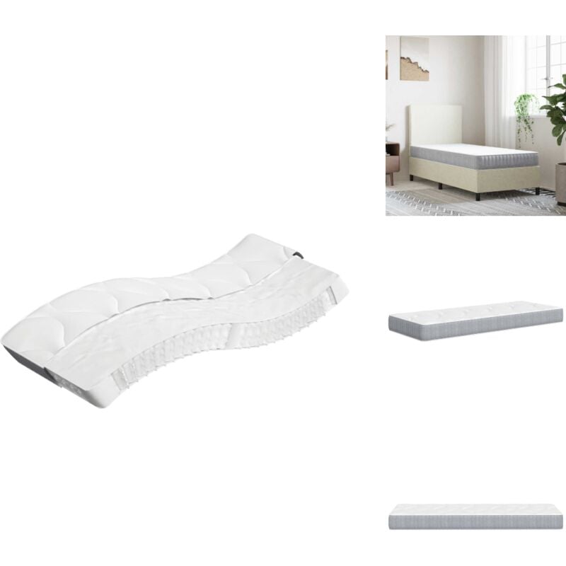 Matratze Taschenfederkern Mittel 90x190 cm - Taschenfederkernmatratze - Matratze 90x190 - Mittelhart - Weiße Matratze - Hellgraue Matratze