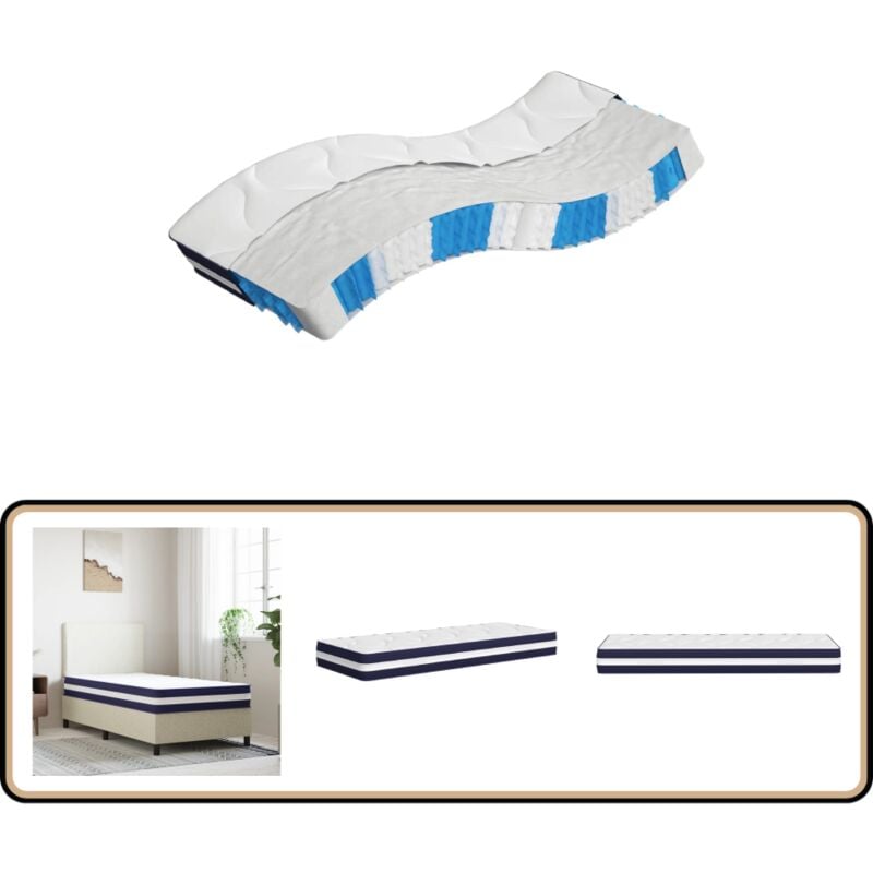 Matratze Taschenfederkern Mittelfest 90x200 cm - Taschenfederkernmatratze - Matratze 90x200 - Mittelfeste Matratze - Matratze Mit Quiltmuster - Weiße