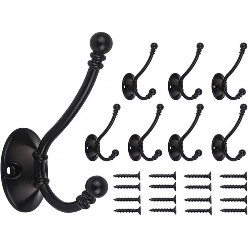 Mattschwarze Wandhaken, 8 robuste Retro-Wandhaken mit Schrauben zum Aufhängen von Kleidung, Jacken, Bademänteln, Handtüchern, Hüten, Schlüsseln und