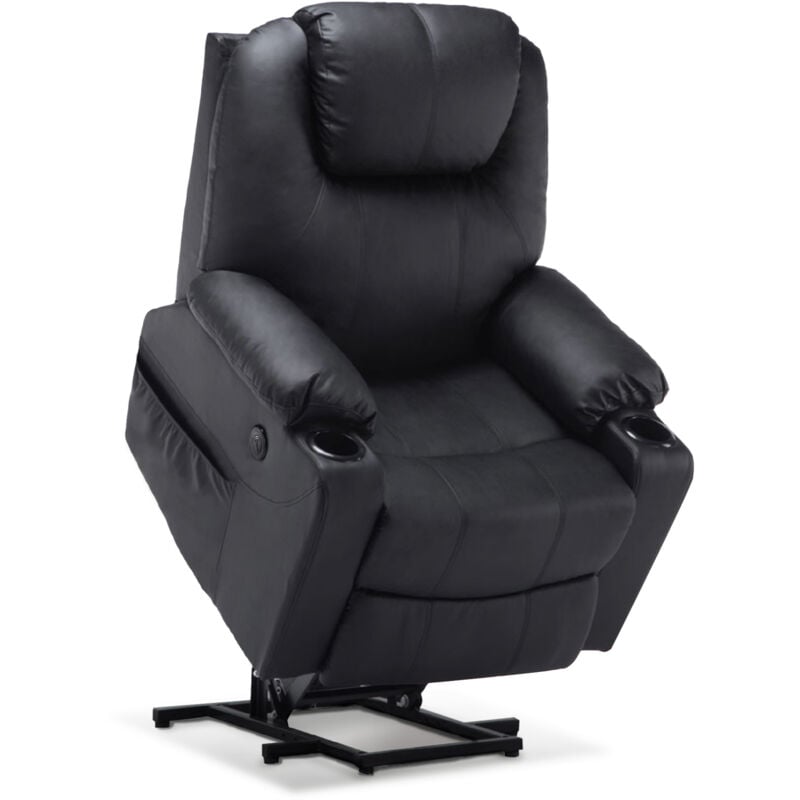 M MCombo elektrisch Aufstehhilfe Fernsehsessel Relaxsessel 7040 Massage Heizung elektrisch verstellbar USB-Anschluss (Schwarz-Kunstleder)