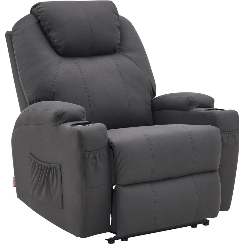 M Mcombo Elektrisch Relaxsessel Massagesessel Fernsehsessel Liegefunktion Vibration Heizung 7061 neues Modell (Dunkelgrau-Mikrofaser)