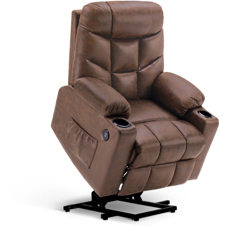 Mcombo - m Elektrische Aufstehhilfe Fernsehsessel Relaxsessel Retro Stil usb Mikrofaser Braun7286