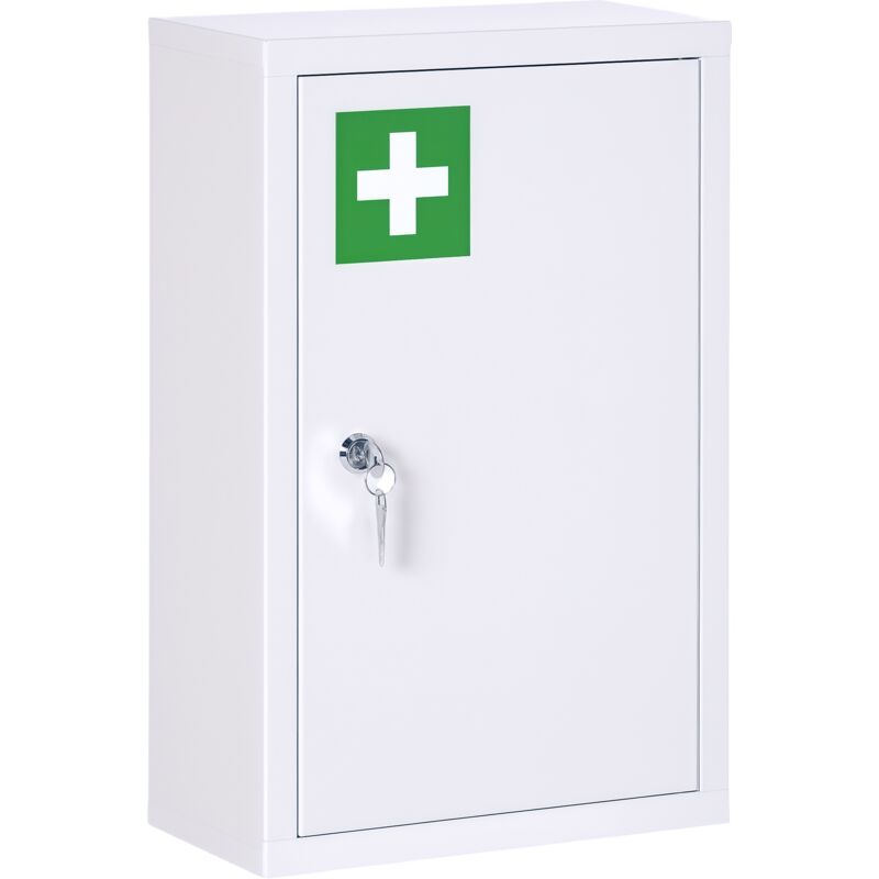 Medizinschrank, Medikamentenschrank mit 3 Schichten, 2 Schlüsseln, Apothekerschrank, abschließbarer Arzneischrank mit Wand-Medizinbox, Stahl, Weiß,
