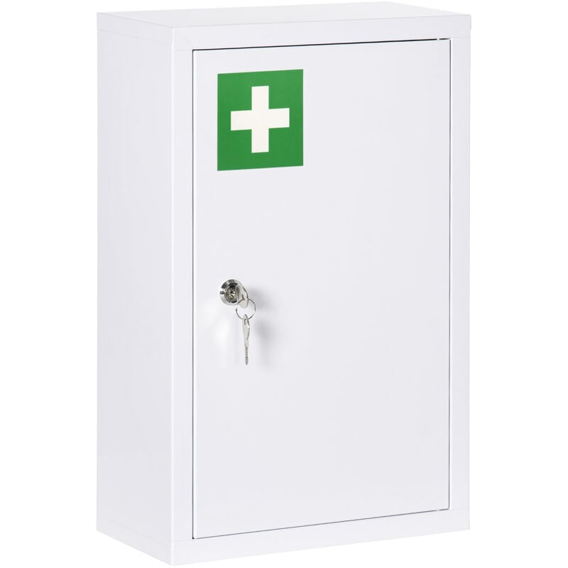 Medizinschrank, Apothekerschrank mit 3 Fächern, Medikamentenschrank, Abschließbarer Erste Hilfe Schrank mit 2 Schlüsseln, Stahl, Weiß, 30 x 14 x 46
