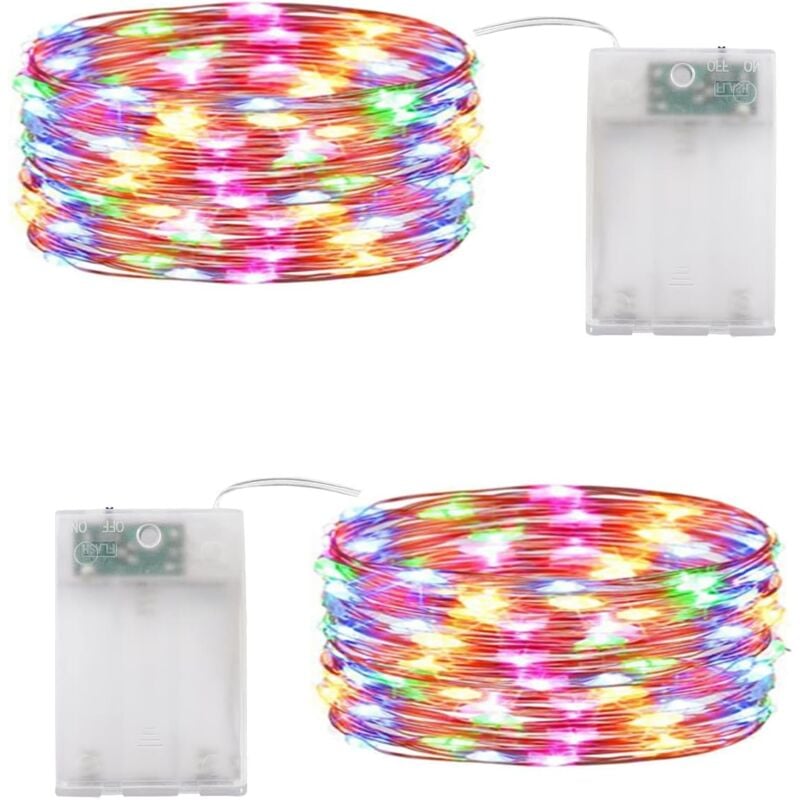 Ersandy - Mehrfarbige Weihnachts-Lichterkette, LED-Lichterkette, 2er-Set, 10 m, 100 LED-Lichterkette, Mädchen- und batteriebetriebene Lichter für