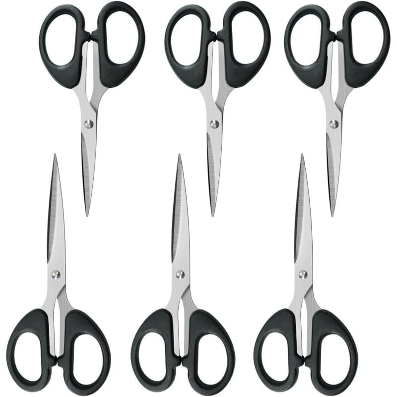 Jalleria - Mehrzweckscheren, 6er-Pack, bequeme Griffe, Schere mit spitzer Spitze, perfekt zum Papierschneiden, geeignet für Zuhause, Büro und Schule,