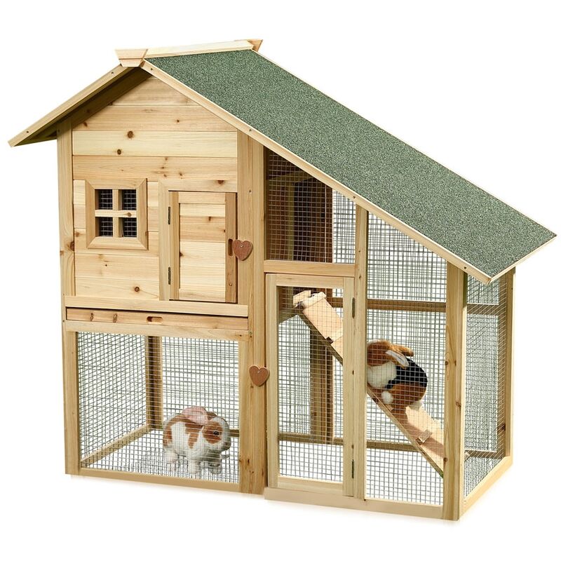 Hasenstall mit Auslauf – geeignet für 2 – 3 Hasen, Meerschweinchen oder andere Kleintiere, aus Holz, wetterfest, für drinnen und draußen, einfache