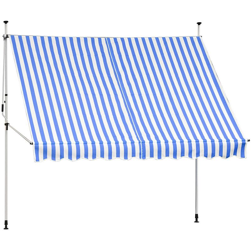 Melko Klemmmarkise Balkon Markise Sonnenschutz Terasse Fenstermarkise Balkonmarkise Sonnensegel Windschutz Balkon Rollo - 300 x 120 cm - Blau / Weiß