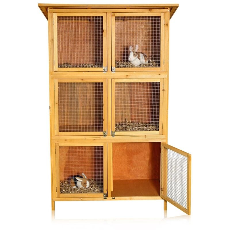 Xxl Hasenstall Kleintierhaus, ca. 180 x 102 x 48 cm, aus Holz, 3 x 2 Boxen - Melko