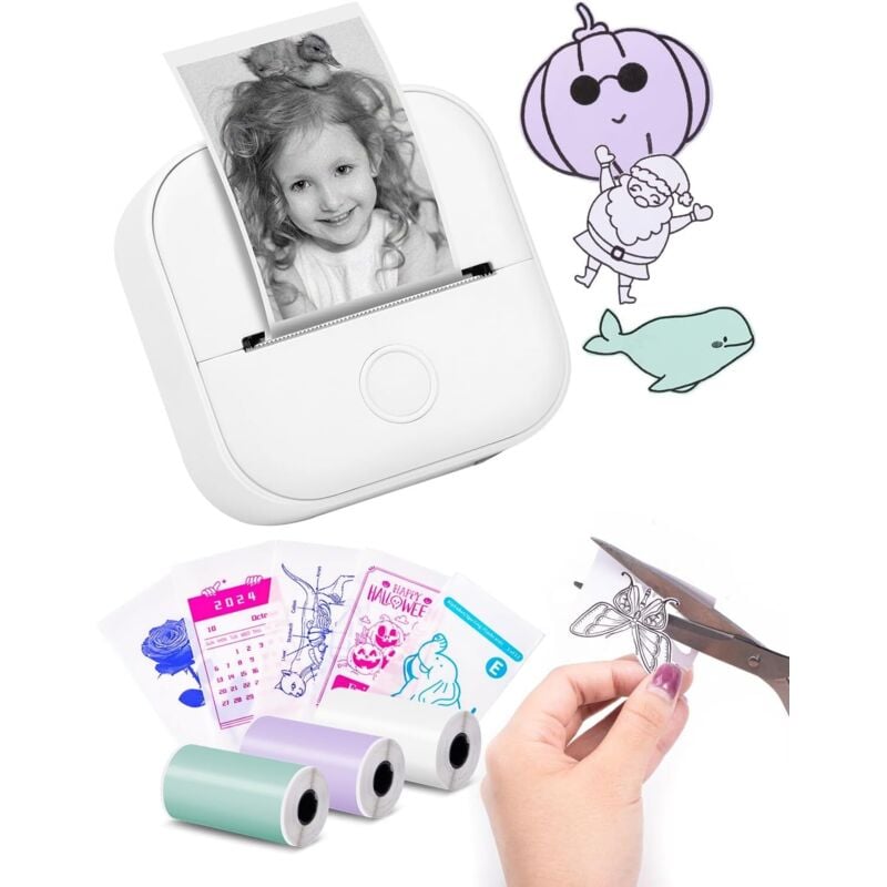 Memoking Mini-Etikettendrucker – T02, kleiner tragbarer Drucker, Lernaufkleberdrucker, Notizen, Bilder, Fotos, Tagebuch, DIY, kompatibles Telefon,