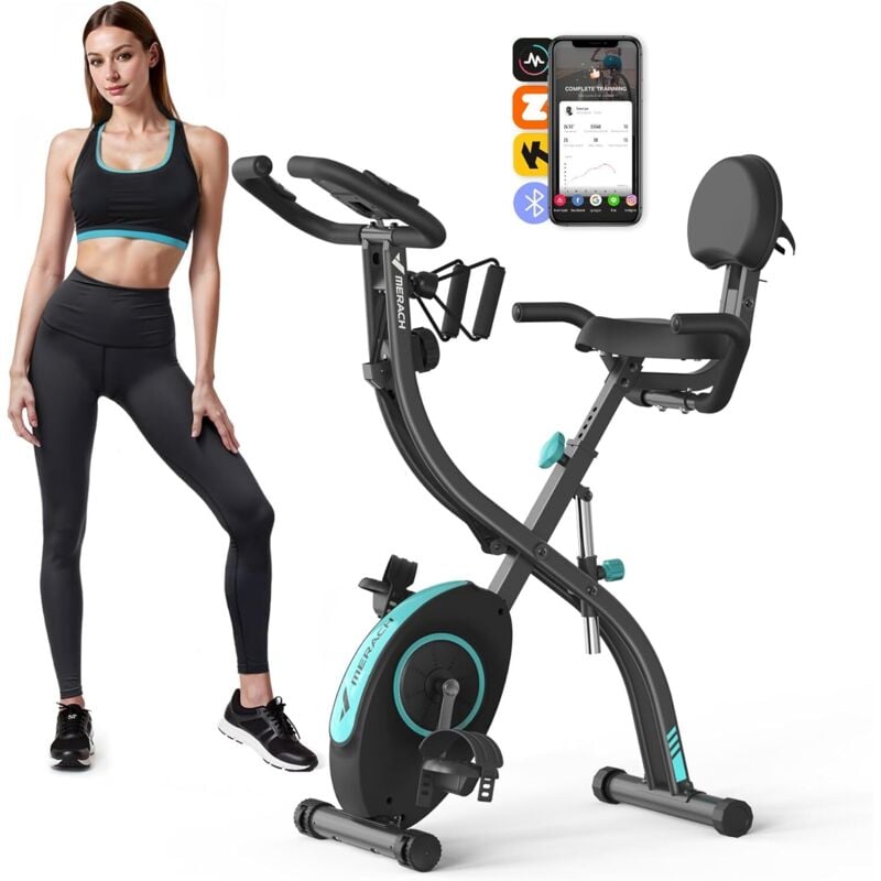 Merach - 4-in-1 klappbarer Heimtrainer für Zuhause– magnetischer Ergometer mit 16 Stufen, lcd & Pulsmessung, bis 136 kg