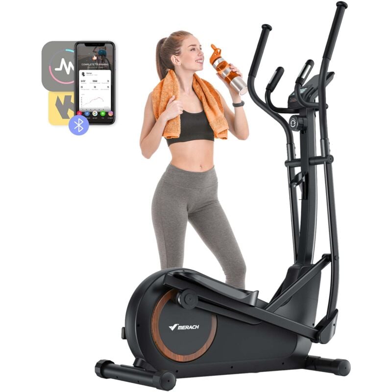 Merach - Crosstrainer, Ellipsentrainer für Zuhause bis 150 kg, Heimtrainer, 16 Widerstandstufen, 6kg Schwungrad, Heimfitness