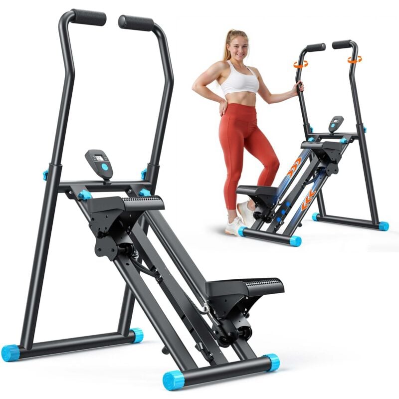 Merach - Klappbarer Stepper & Vertical Climber Heimtrainer – 3 Stufen & höhenverstellbar, LCD-Display & rutschfeste Pedale