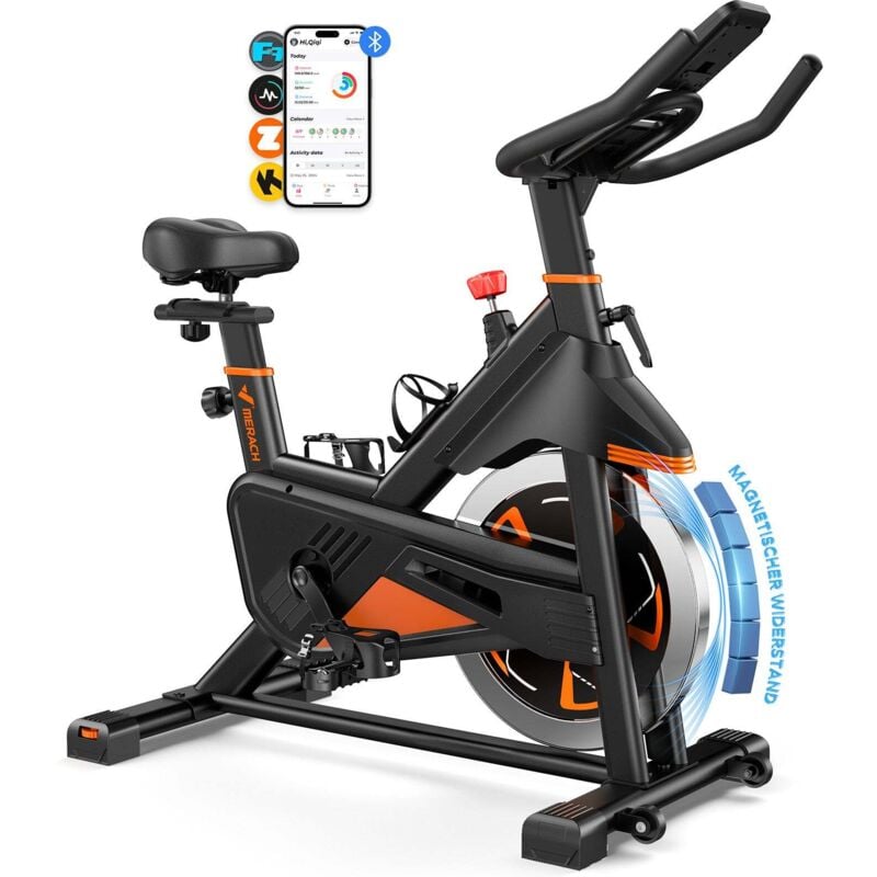MERACH Leises Magnetischer Heimtrainer, Fitnessbike für Zuhause mit LCD, Tablet-Halter, 0–100 % Widerstand, bis 180 kg