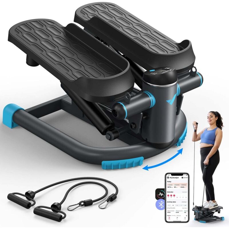 Merach - Mini Stepper mit lcd & Widerstandsbändern – 150 kg Belastung, 2-in-1 Heimtrainer für Beine, Po & Arme