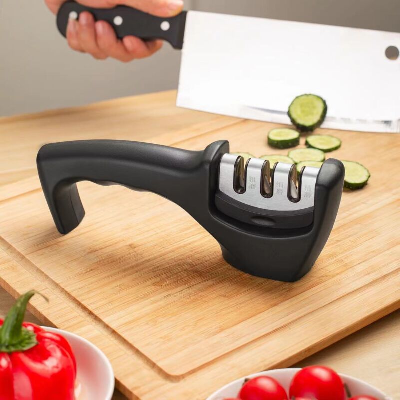 Aougo - Messerschärfer, Klingenschärfer, 3-stufiger manueller Schärfer zum Polieren, Schärfen und Reparieren von Küchenmessern, Küchenmesser,