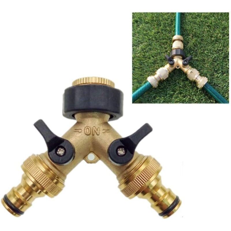 Messing 2-Wege Wasserhahnanschluss Adapter Doppelter Wasserhahn Garten Adapter Wasserhahn Mit Einzelnen Ein/Aus-Ventilen für Zuhause Küche Garten Im