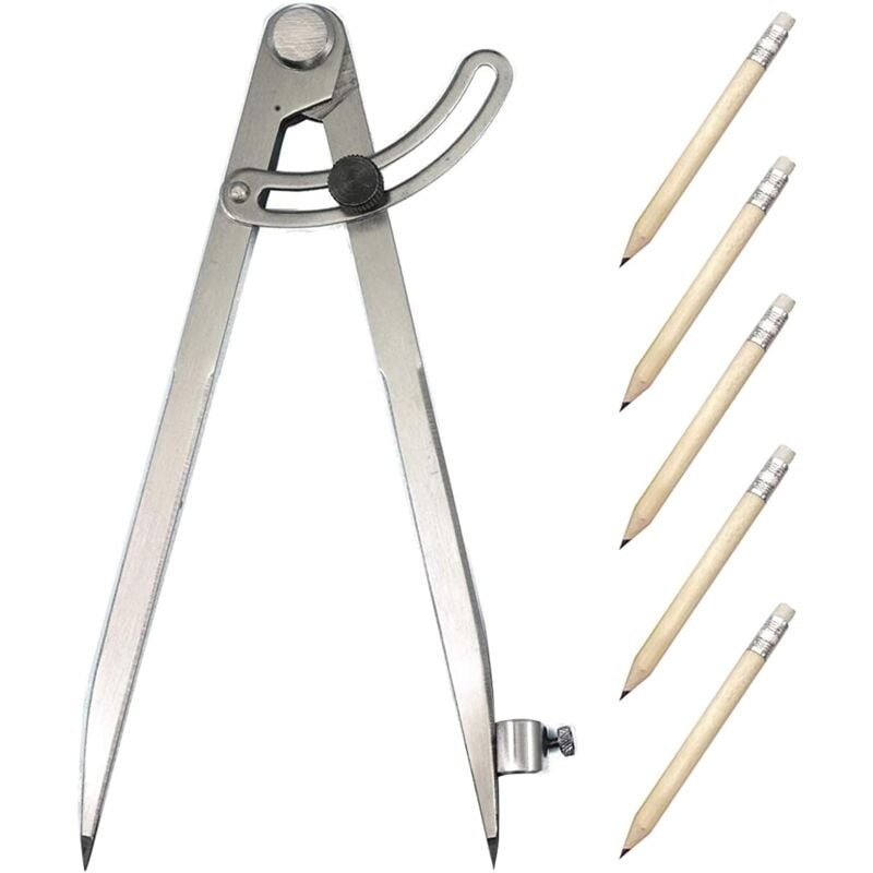 Memkey - Messkompass aus Kohlenstoffstahl mit 5 Bleistiften, präzise Kompasseinstellung für industrielle Markierungslehre, Leder, zurück in die Schule