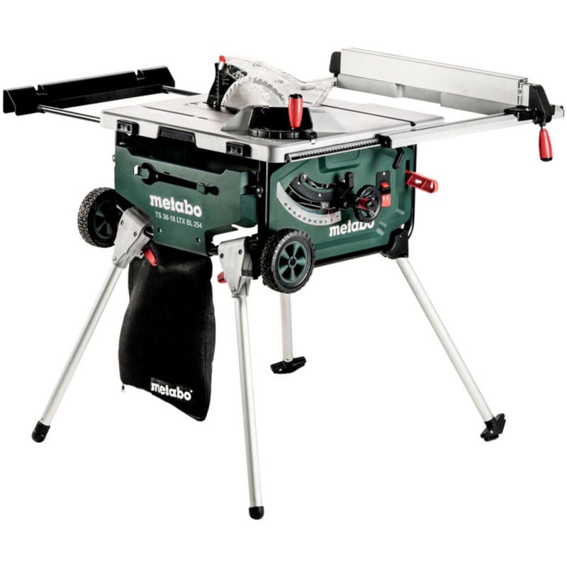 Metabo Akku-Tischkreissäge TS 36-18 LTX BL 254 mit Untergestell und Trolleyfunktion Karton 18V 4x8Ah LiHD + ASC 145 Duo