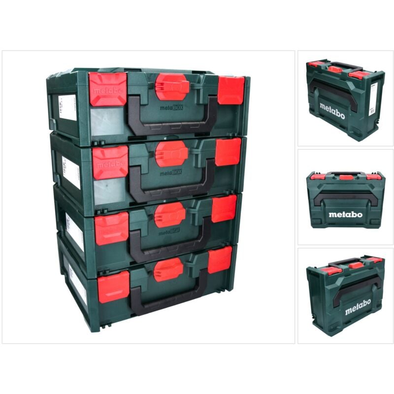 X 145 Set 4x System Werkzeug Koffer Stapelbar 396 x 296 x 145 mm + 4x Universaleinlage - Metabo
