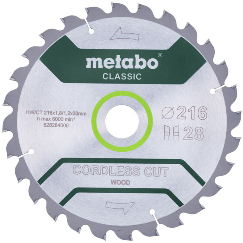 Metabo Kreissägeblatt Holz 216x30 mm 28 WZ 5° speziell Akku Kapp- Gehrungssägen