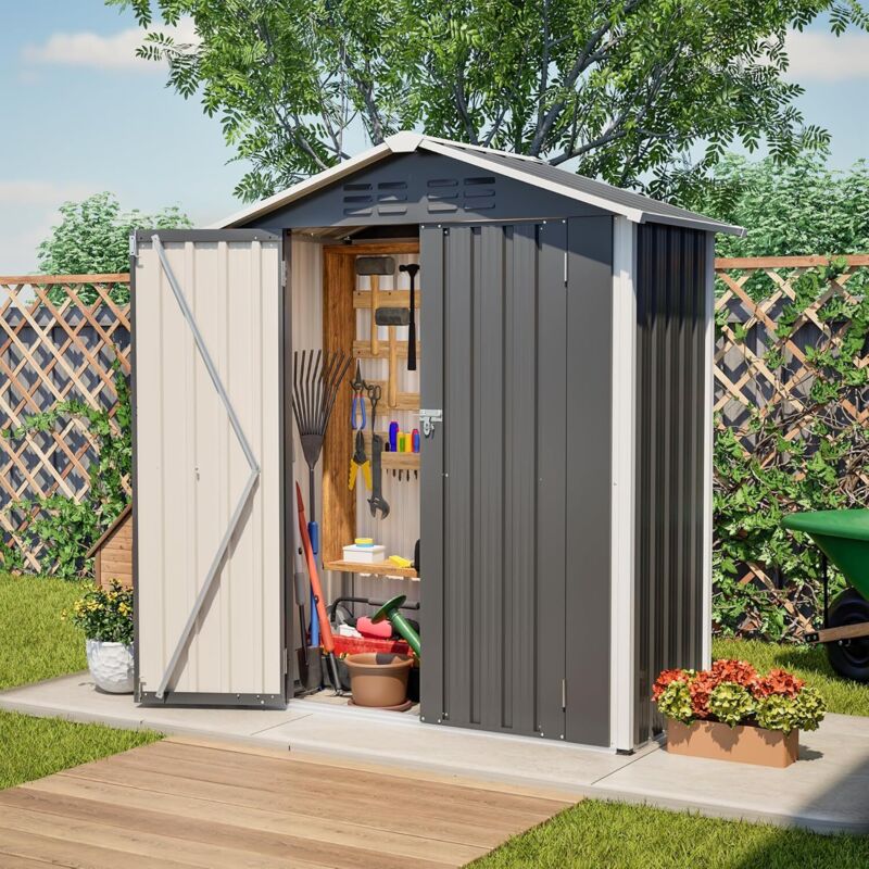 Metall Gerätehaus Gerätehaus mit Pultdach,Gartenhaus Geräteschuppen Garten Schuppen Inkl. Metallfundament (ohne Boden), Geräteschrank für Garten