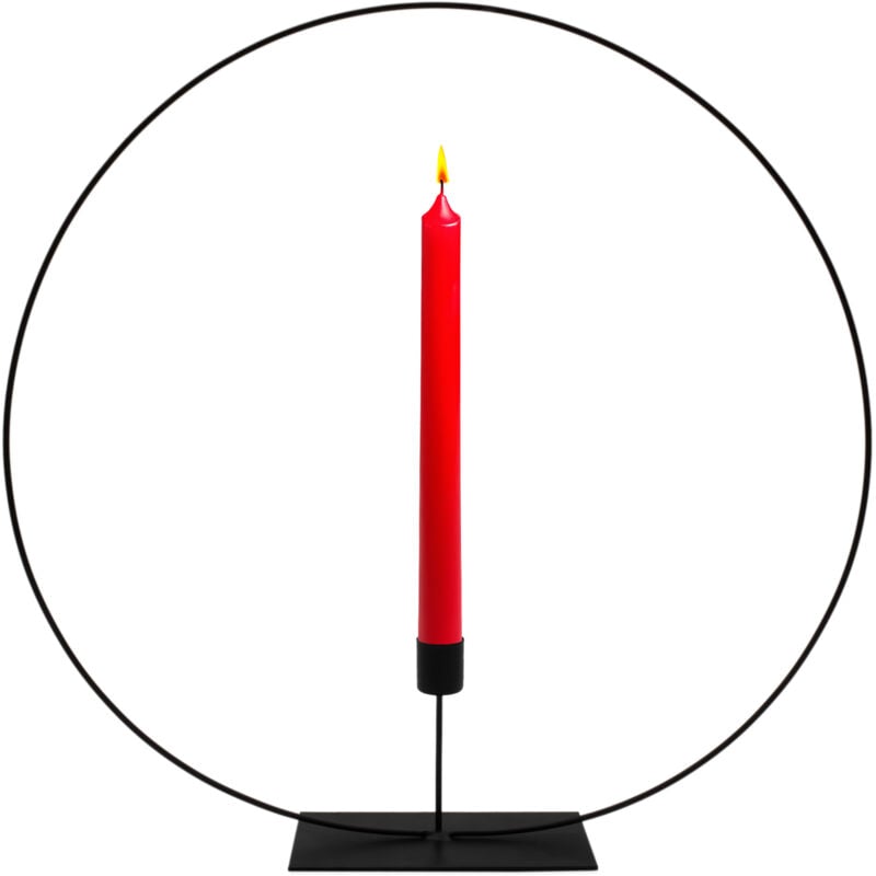 Metall Kerzenständer Ring schwarz - 41 cm - Stabkerzenhalter rund mit Standfuß - Halter für Tafelkerze Stabkerze Tischdeko Geburtstag Hochzeit Hoop